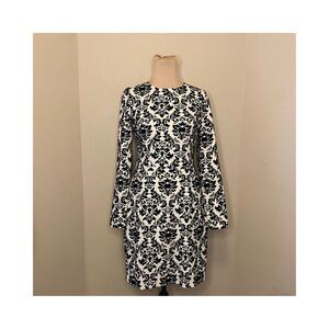 CeCe by Cynthia Steffe Leopard Long Sleeve White Black Fit & Flare Dress size 4